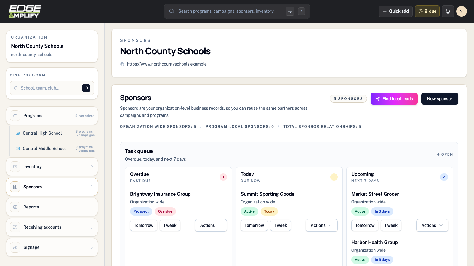 Sponsors page in EdgeAmplify